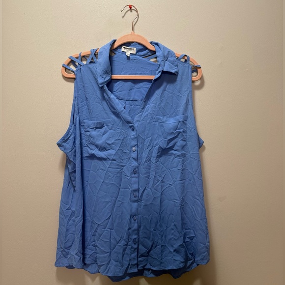 Express Tops - Blue Sleeveless Button-Up Top